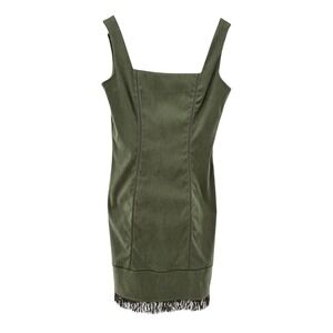Rampage USA Olive Green Faux Suede Fringe Mini Dress Women's 7 Y2K‎ Western